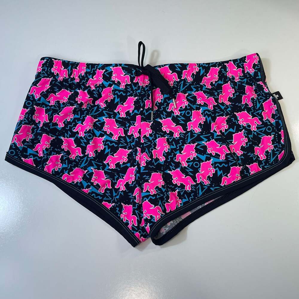 Andrew Christian Men's Unicorn Print Athletic Drawstring Shorts Sz M